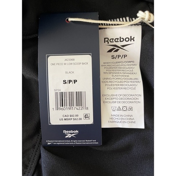 Reebok Women's Scoop-Neck Athletic One-Piece Swimsuit Black‎ Size S NWT $62 - Picture 3 of 3